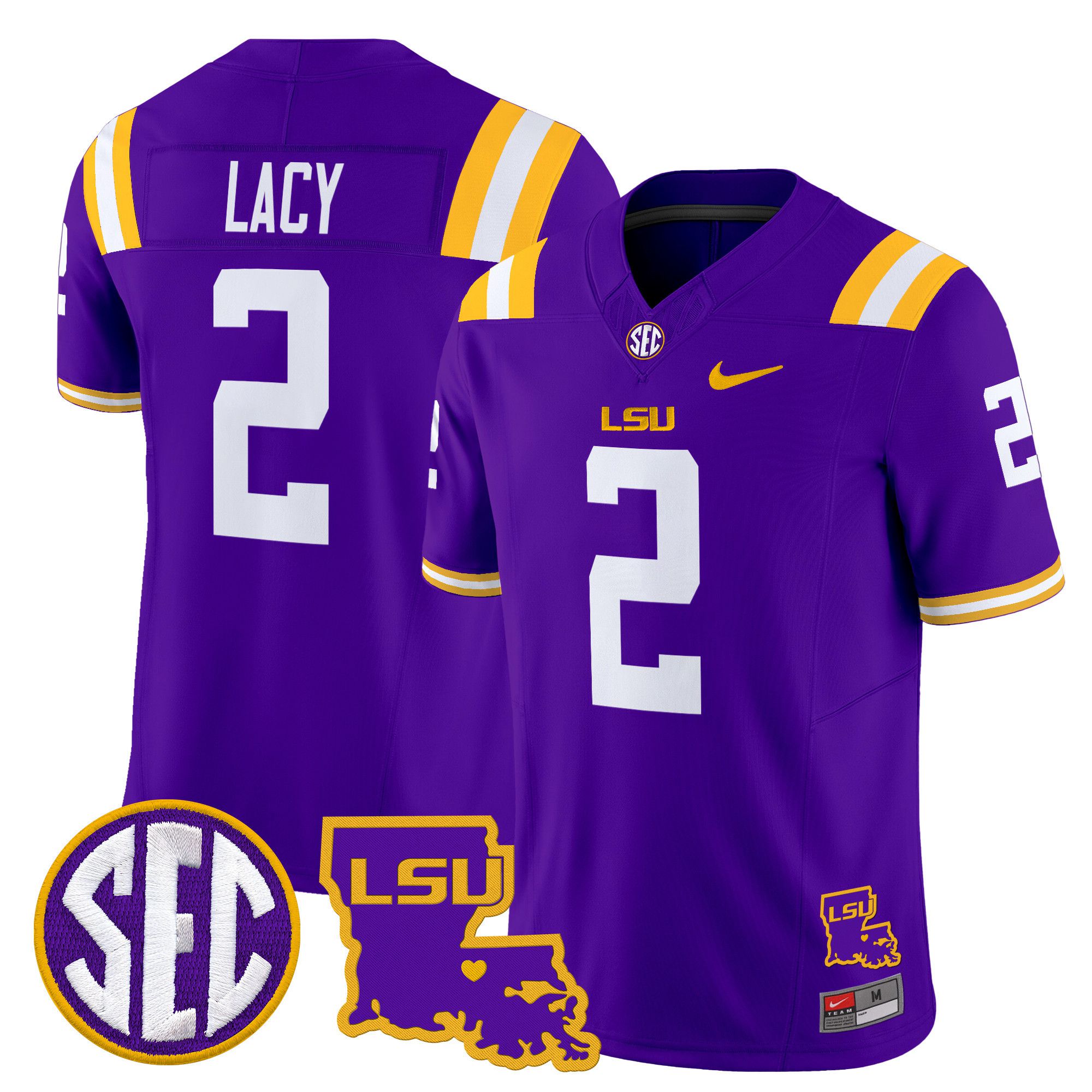 Men LSU Tigers #2 Lacy Purple 2024 Nike Louisiana Patch Vapor Limited NCAA Jersey style 1